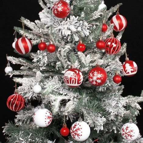 44 Pièces Boules de Noël Rouges, Boules de Noël en Plastique Set, 6CM 3CM Boules de Noël pour Décoration Sapin de Noël (1/4)
