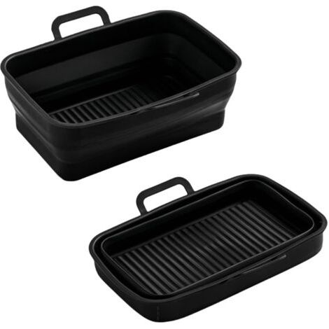 Lot de 2 paniers pliables en silicone pour friteuse à air comprimé rectangulaire avec canaux d'huile pour DZ201410 - Passe au lave-vaisselle (noir) (1/5)