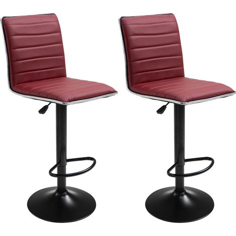 Juego de 2 taburetes de bar NEW YORK ROJO BURDEOS - Carga m�xima: 120 kg - PU sint�tico - Base de metal - Altura ajustable 100-120 cm (1/3)