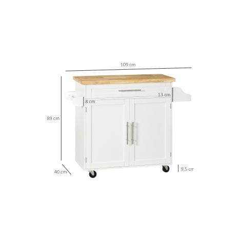Desserte de cuisine blanche avec plan de travail, étagère à épices et porte-serviettes pour cuisine, salle à manger et salon (1/5)