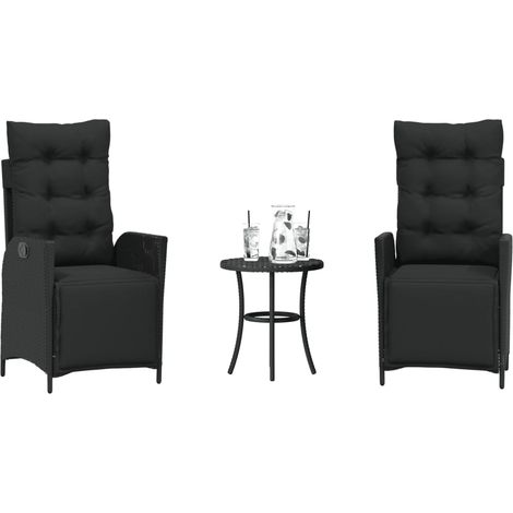 3-tlg. Bistro-Set mit Kissen Schwarz Poly Rattan (1/5)