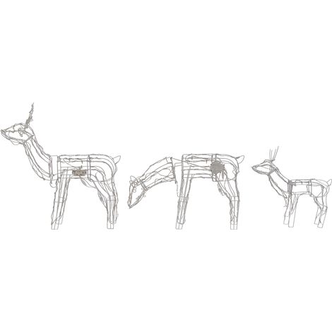 Conjunto de 3 decoraciones de Navidad LED metal blanco familia de renos estatuas interiores exteriores Mikkeli (1/5)