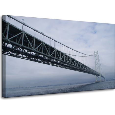 Leinwanddruck Architektur Brücke Japan 100x60 Asien Meer im Nebel