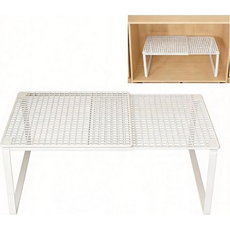 white (Height 22 cm) Adjustable and extendable stackable storage shelf made of sturdy metal for kitchen, bedroom and home (1/5)