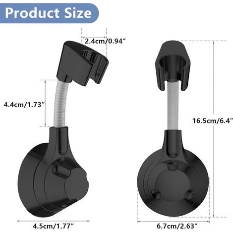 Supporto per soffione doccia portatile - Staffa per soffione doccia - Supporto per soffione doccia - Rotazione a 360° - Non richiede foratura - Adatto per docce portatili, bagni, hotel - Nero - 16569 
