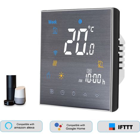 Thermostat intelligent WiFi BTH-3000L-GBLW pour chauffage électrique : régulateur de température numérique, grand écran LCD, boutons tactiles, commande vocale, compatible avec Amazon Echo/Home/Tmall G (1/2)