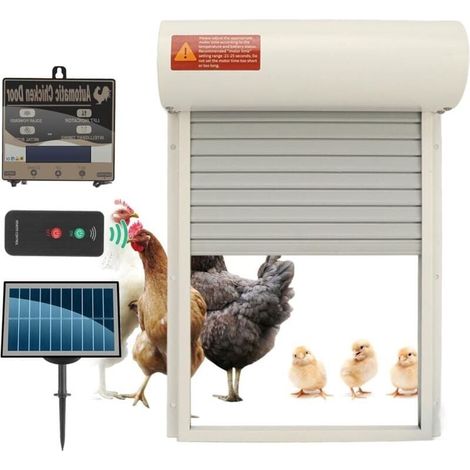 Porte de poulailler automatique, minuterie, capteur de lumière programmable, fonctionne sur piles, ouvre-porte automatique pour poules (blanc) (1/4)
