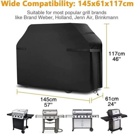 Housse BBQ 420D Oxford, étanche, coupe-vent, 147x61x117cm, noir, avec sangles et sac Label (1/5)