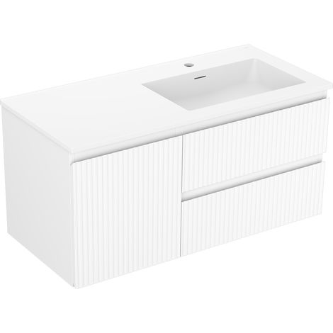 Mexen Rivel Badschrank 100 cm mit rechtem Waschbecken Otis, 2S, 1D, geriffelt, weiß matt - 91A23-10047-3-BBFFF01-W18P01 (1/5)