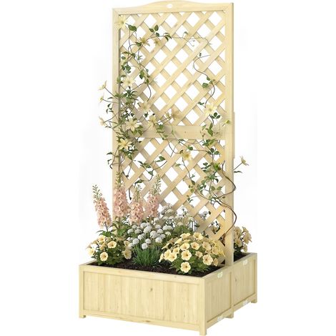 Faltbarer Holzpflanzkasten mit quadratischem Rankgitter, doppelter Blumenkasten für Kletterpflanzen, 73 x 70 x 170 cm, natur