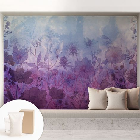 Papier peint intissé pour salon chambre à coucher peint imprimé pour mur - Colle incluse gratuite Fleurs pastel 208x146 cm (1/5)