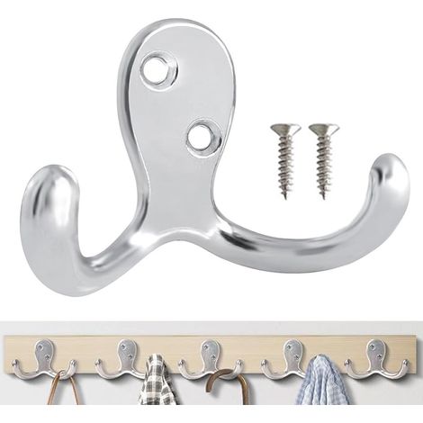 Lot de 6 crochets muraux pour suspension, crochets à double griffe robustes en métal à fixer au mur pour salon, salle de bain, cuisine, chambre à coucher pour manteau, sac, écharpe, serviette (1/5)