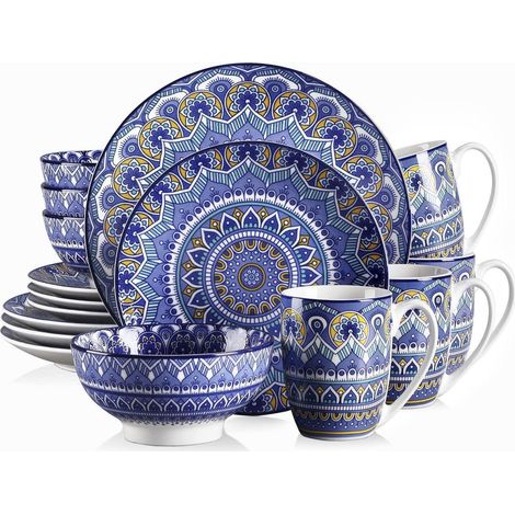 Tafelservice Porzellan Mandala Kombiservice 4 16 teilig Geschirr Blau (1/5)
