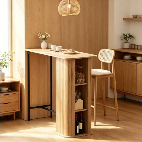 Tavolo bar con 3 ripiani portaoggetti 112 x 50 x 106 cm in legno e metallo nero HAVRYA (1/5)