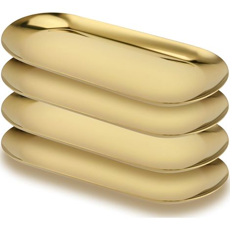 Lot de 4 Plateaux, Acier Inoxydable, Doré, 30x12cm, Miroir, Rangement, Bijoux, Cosmétiques, Salle de bain (1/5)