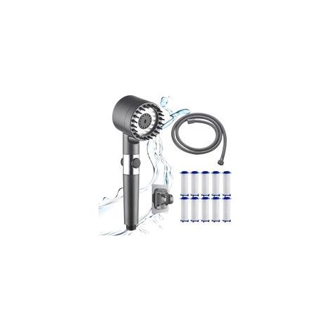 Pommeau de douche anti-calcaire haute pression avec filtre intégré, 4 modes de jet réglables – gris clair (1/5)