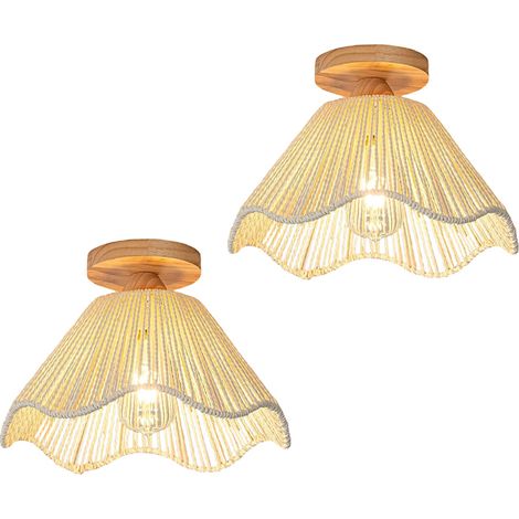 SIENTICE Plafoniera dimmerabile a 2 Pezzi con Luminosa Integrata, Lampada a Sospensione in Stile Bohémien Intrecciata a Mano, 2700-6000K (Beige)