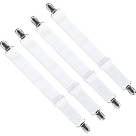 Tendeur pour drap-housse - Réglable 65–200 cm - Lot de 4 - Blanc - Pinces protégées (1/5)