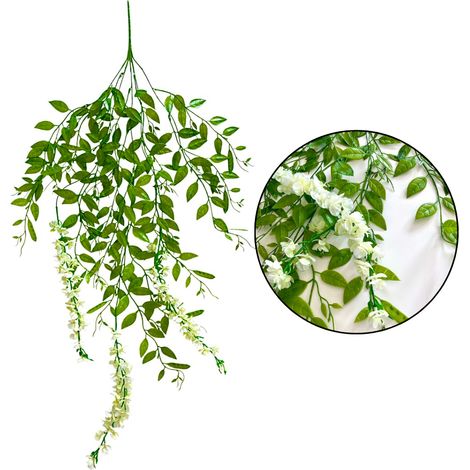 Ghirlanda di Ruscus e Glicine Verdi Sospesi - Ghirlanda di Foglie di Ruscus e Glicine Bianco 100 cm (1/5)