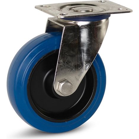 Roulette pivotante - MESO - Caoutchouc élastique inox - Platine - 125mm - 120kg