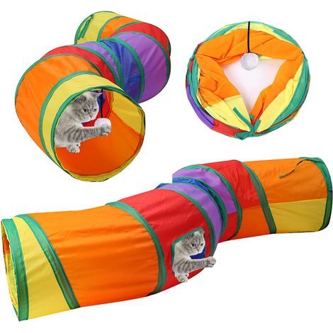 Jouet Tunnel pour Chat Interieur Jouets pour Chats Jeu tunelle pour Chat Interactif 2 Voies Jouer pour Chaton Intérieur Cat Toy Tunnel Pliable pour Chien Lapin Chats Cobaye Enfant (S-Tunnel)