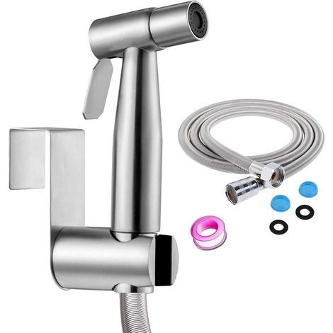 Pulvérisateur de toilettes en acier inoxydable pour bidet - Kit de pulvérisateur de bidet - Facile à installer Avec tuyau de douche à ressort et crochet de 1,5 m (1/5)