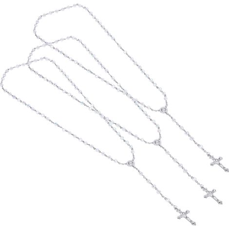 3pcs Religious Crucifix Pendant Necklace Hand‑Made Jewelry Decoration for Men Women Birthdays GiftWhite AB Colorful (1/5)