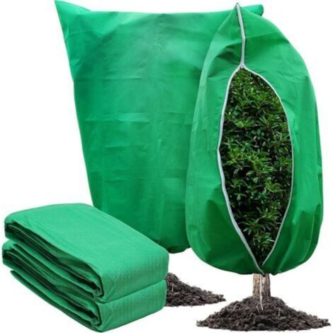 Lot de 2 protections hivernales pour plantes en pot, protection contre le gel, sac de protection contre le froid, respirant, indéchirable, réutilisable, avec cordon de serrage à fermeture (1/5)