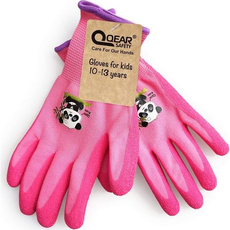 Gardening Gloves for Kids Ages 4-7 and 8-10 Years Old Rubber Palm for Water and Dirt Resistance (10-13 Years Old, Pink) (1/5)
