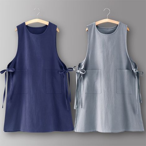 Ensemble de 2 tabliers, tablier de barbecue, unisexe, à la mode, tablier de cuisine ample, tablier 100% coton (bleu marine, gris) (1/3)