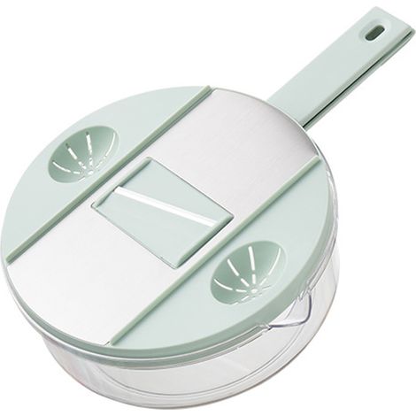 Coupe-légumes multifonction en acier inoxydable, hachoir manuel de cuisine rond vert menthe, (livré avec 6 lames, protège-main et boîte de rangement) (1/5)