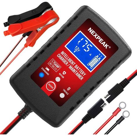 Chargeur de Batterie 6V 12V 1.75A Automatique pour Moto, Tondeuse, Bateau (1/4)