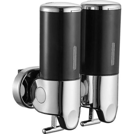 Distributeur de Savon Double Tête Montage Mural Distributeur Double Lotion Manuel Distributeur Désinfectant Mural Inox Distributeur Lavage Mains Chrome Rechargeable (noir) (1/4)