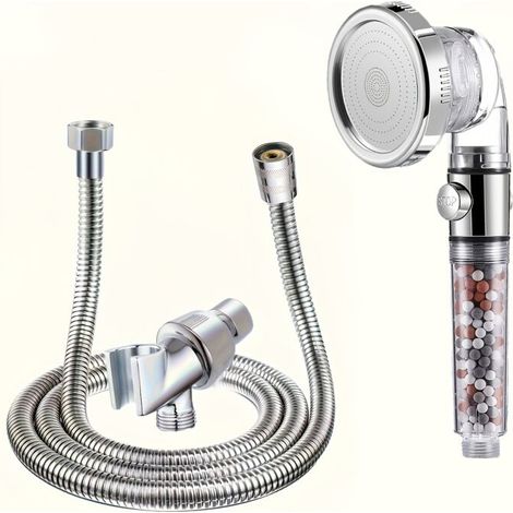 Pommeau de Douche à Large Débit avec Ionisation Négative – 3 Modes et Bouton Stop (1/4)