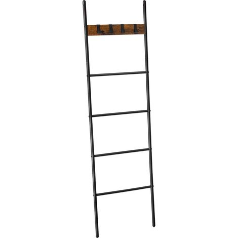 Toallero con estante de escalera inclinado 5 niveles 44 x 160 cm estructura de acero que ahorra espacio 4 ganchos para mantas toallas estilo industrial rústico marrón y negro 120002722 (1/2)