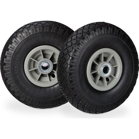Set of 4 Relaxdays Hand Truck Tyres, Non-Flat Solid Rubber Wheels, 3.00-4”, 20mm Axle, 80 kg, 260 x 85 mm, Black/Grey