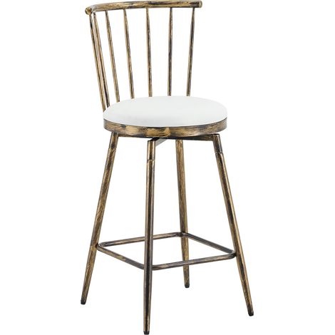 Taburete de bar metálico estilo Windsor con asiento acolchado marrón y blanco (1/5)