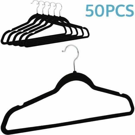 Lot de 50 Cintres à vêtement - En Velours - Noir (1/4)