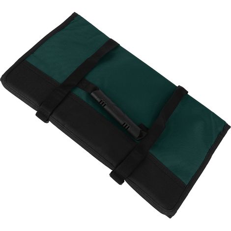 Sacoche enroulable pour outils, multipoches, grande capacité, en tissu Oxford résistant, verte, idéale pour les électriciens. (1/5)