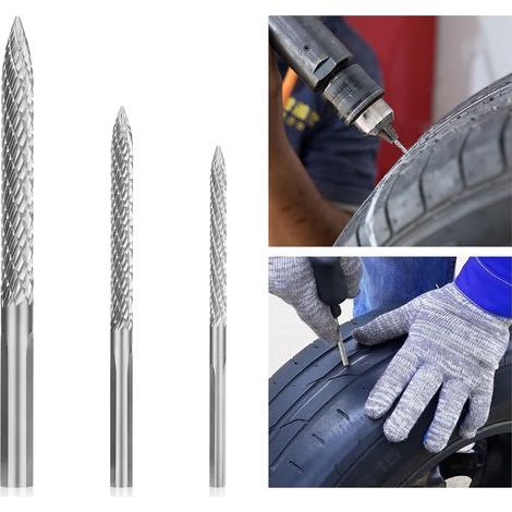 Kit de 3 forets en carbure de tungstène pour réparation de pneus - 3 mm, 4,5 mm, 6 mm - Outil de réparation de pneu automobile - Kit de réparation de pneu en (1/5)
