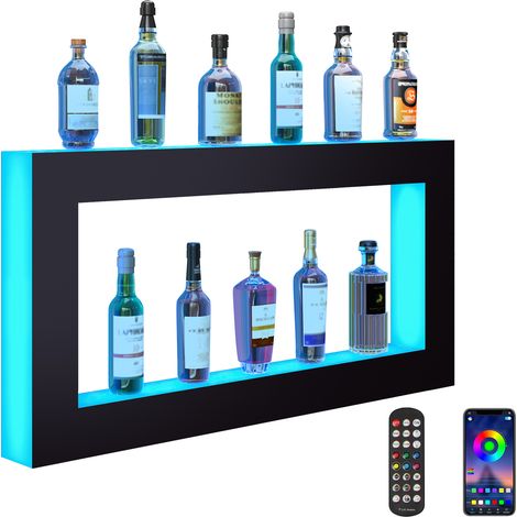 VEVOR Barregal Weinregal, LED-beleuchtetes Hausbarregal mit RF-Fernbedienung und App-Steuerung, 2 stufiges Getränkebeleuchtungsregal aus Acryl, 1210 x 600 x 114 mm Weinflaschenständer, quadratisch (1/5)