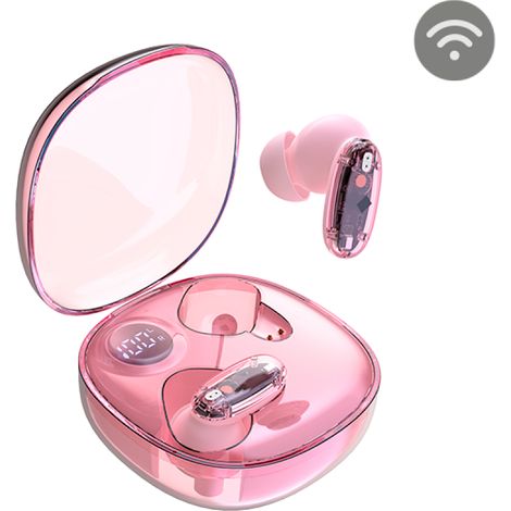 Mars Gaming MHIB2, Auriculares Bluetooth 5.4, Sonido Inmersivo, Diseño Ergonómico Semitransparente y Ultracompacto, 24 Horas Reproducción, Auriculares Inalámbricos con Estuche e Indicador LED, Rosa