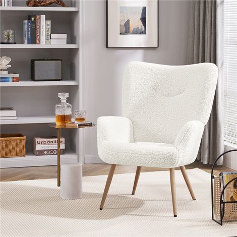 Yaheetech – Fauteuil scandinave en tissu bouclette – Haut dossier amovible – Pieds métalliques fuselés – Confort optimal pour salon et bureau (1/5)
