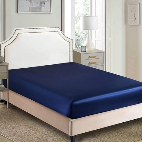 Drap-Housse Satin Classique King 150/160x200+30cm - Bleu Marine (1/5)