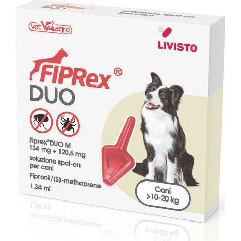 Fiprex Duo Spot-on contro pulci, zecche, pidocchi e acari 1 pipetta per cani da 10 a 20 Kg