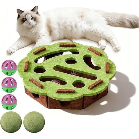 Cat Felt Toy Box, Interactive Puzzle Toy with Maze and Bells, Indoor Activity for Kittens, Green (1/5)