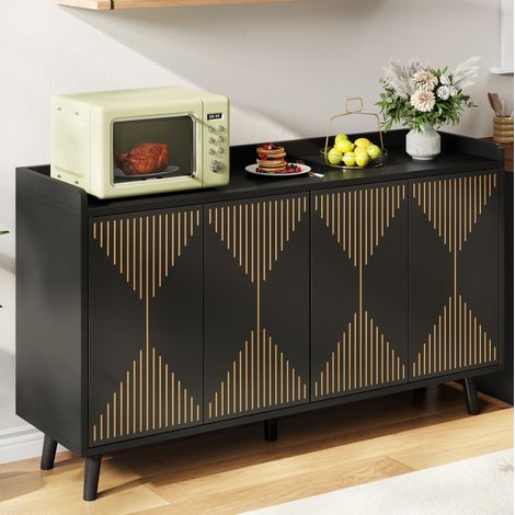 Mueble de almacenaje con 4 puertas, estantes regulables, 140 x 40 x 84 cm, negro OKMYHOME (1/5)