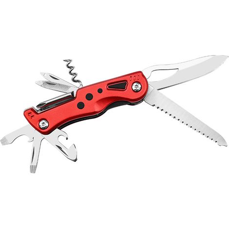 Couteau suisse multifonctionnel 12 en 1 en acier inoxydable, couteau pliant portable d'extérieur avec lumière (1/3)