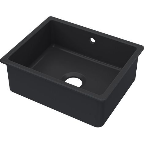 Fireclay Single Bowl Square Undermount Kitchen Sink with Overflow, 548mm - Soft Black (1/3)