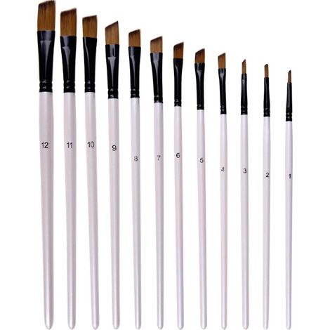12-teiliges Set abgewinkelter Pinsel aus Nylonborsten für Acryl-, Öl- und Aquarellmalerei